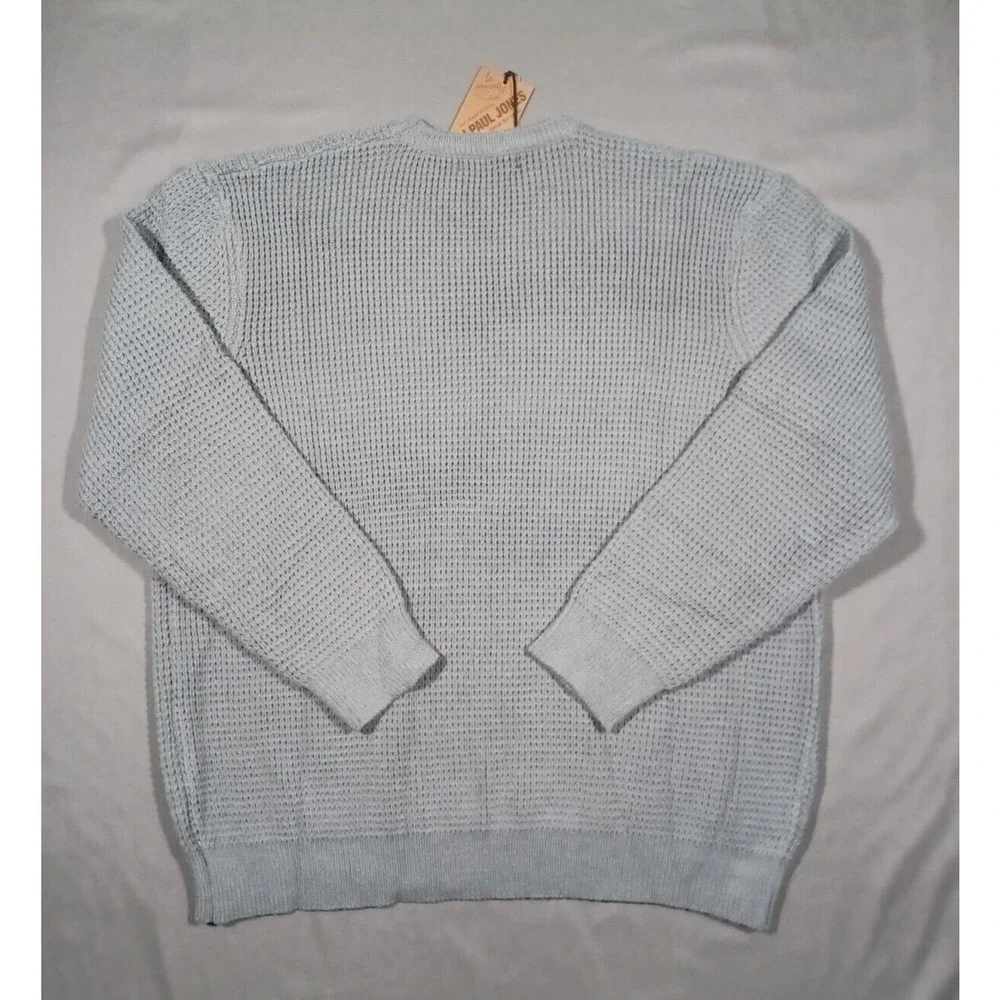 PJ PAUL JONES Sweater Mens XL Gray Crewneck Pullover Waffle Textured Long Sleeve